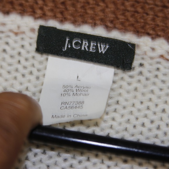 J Crew Shawl Collar Cardigan Sweater Womens L White Brown Mohair Wool Blend - Picture 4 of 6